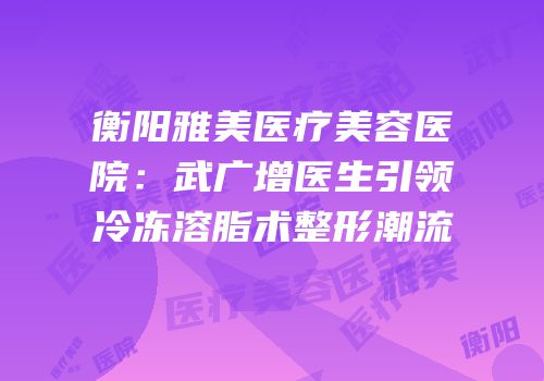 衡阳雅美医疗美容医院：武广增医生引领冷冻溶脂术整形潮流