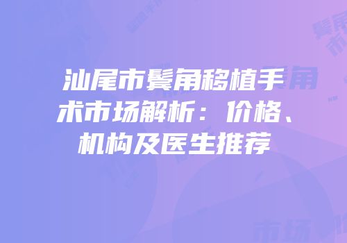 汕尾市鬓角移植手术市场解析：价格、机构及医生推荐