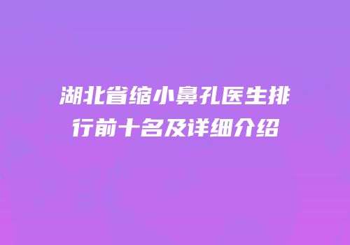 湖北省缩小鼻孔医生排行前十名及详细介绍