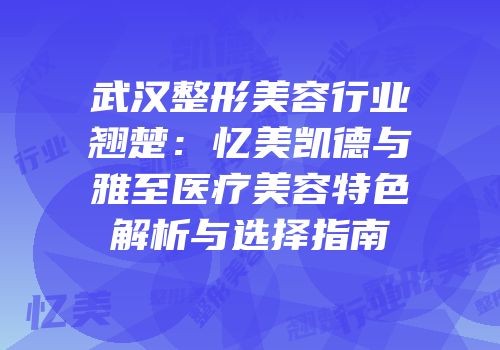 武汉整形美容行业翘楚：忆美凯德与雅至医疗美容特色解析与选择指南