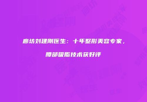 廊坊刘建刚医生：十年整形美容专家，腰部吸脂技术获好评