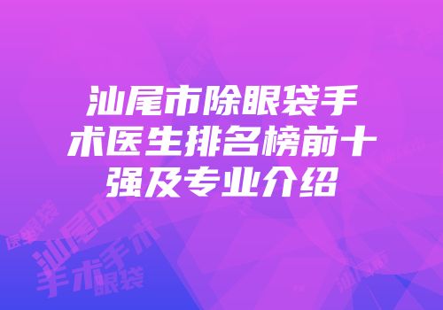 汕尾市除眼袋手术医生排名榜前十强及专业介绍