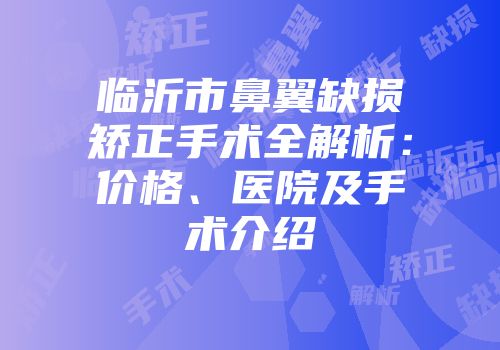 临沂市鼻翼缺损矫正手术全解析：价格、医院及手术介绍