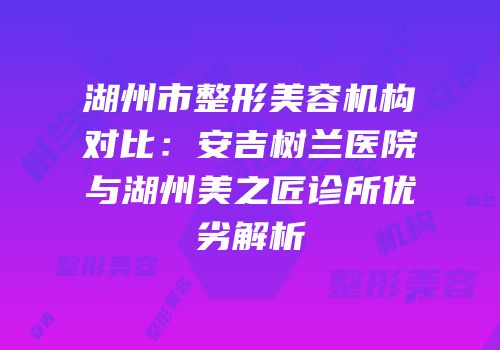 湖州市整形美容机构对比：安吉树兰医院与湖州美之匠诊所优劣解析