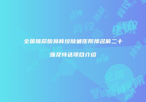 全国玻尿酸鼻背纹除皱医院排名前二十强及特色项目介绍