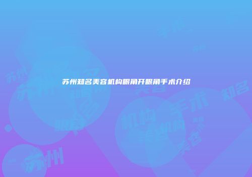 苏州知名美容机构眼角开眼角手术介绍