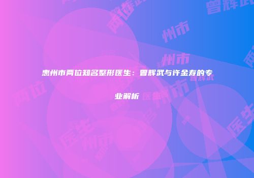 惠州市两位知名整形医生：曾辉武与许金寿的专业解析