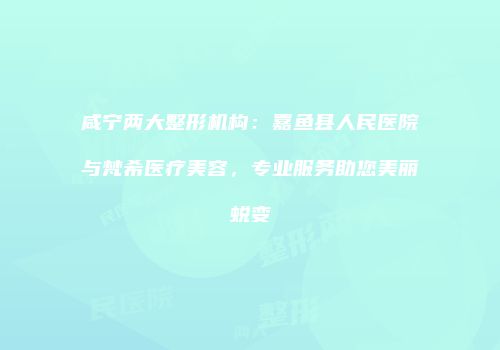 咸宁两大整形机构：嘉鱼县人民医院与梵希医疗美容，专业服务助您美丽蜕变