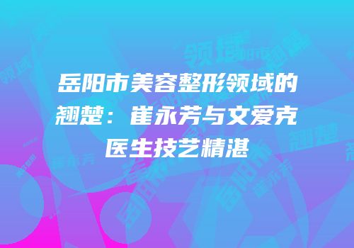 岳阳市美容整形领域的翘楚：崔永芳与文爱克医生技艺精湛