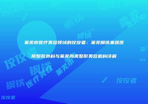 莱芜市医疗美容领域的佼佼者：莱芜钢铁集团医院整形外科与莱芜尚美整形美容机构详解