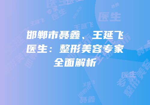 邯郸市聂鑫、王延飞医生：整形美容专家全面解析