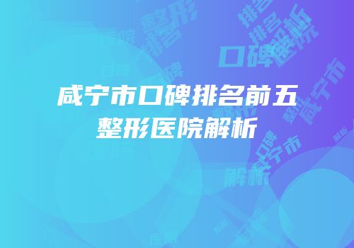 咸宁市口碑排名前五整形医院解析