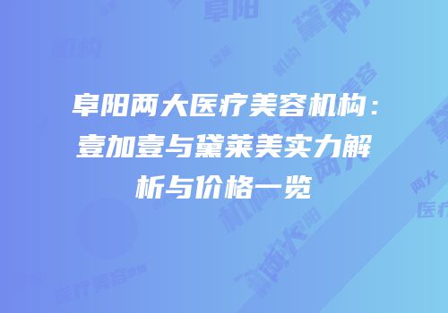 阜阳两大医疗美容机构：壹加壹与黛莱美实力解析与价格一览