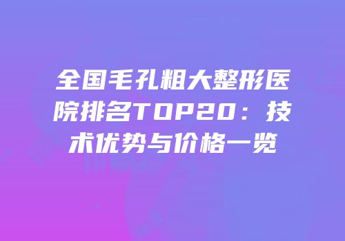 全国毛孔粗大整形医院排名TOP20：技术优势与价格一览