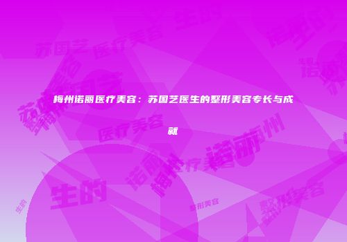 梅州诺丽医疗美容：苏国艺医生的整形美容专长与成就