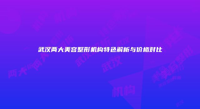 武汉两大美容整形机构特色解析与价格对比