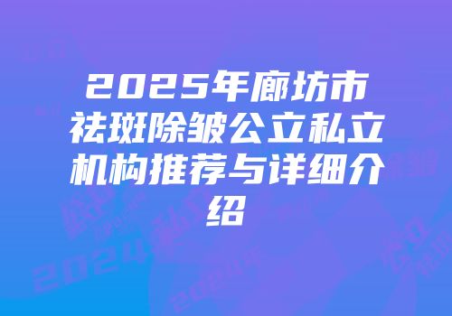 2025年廊坊市祛斑除皱公立私立机构推荐与详细介绍