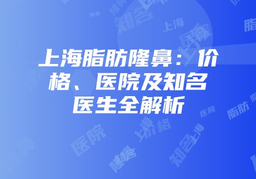 上海脂肪隆鼻：价格、医院及知名医生全解析