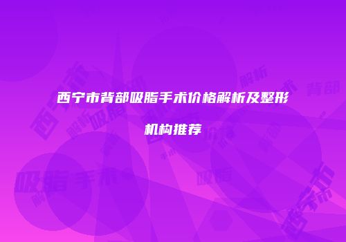西宁市背部吸脂手术价格解析及整形机构推荐
