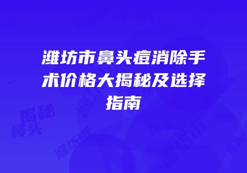 潍坊市鼻头痘消除手术价格大揭秘及选择指南