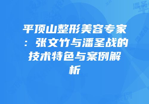 平顶山整形美容专家：张文竹与潘圣战的技术特色与案例解析