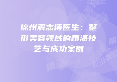 锦州解志博医生：整形美容领域的精湛技艺与成功案例