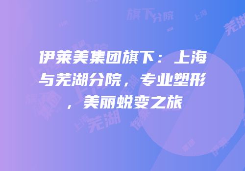 伊莱美集团旗下：上海与芜湖分院，专业塑形，美丽蜕变之旅