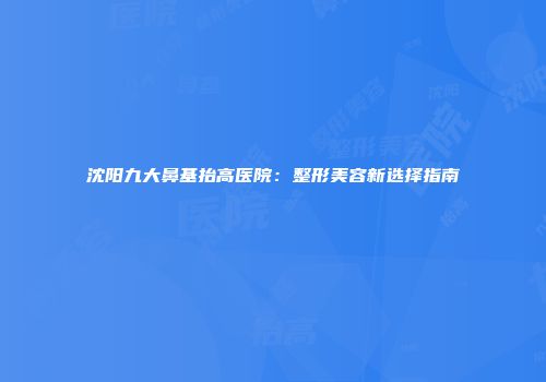 沈阳九大鼻基抬高医院：整形美容新选择指南
