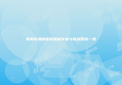 阜阳市鼻部整形权威专家与推荐医院一览