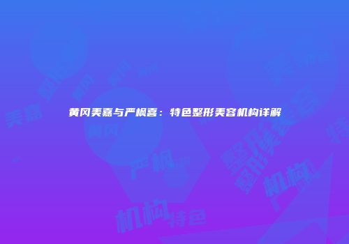 黄冈美嘉与严枫喜：特色整形美容机构详解