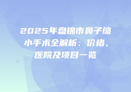 2025年盘锦市鼻子缩小手术全解析：价格、医院及项目一览