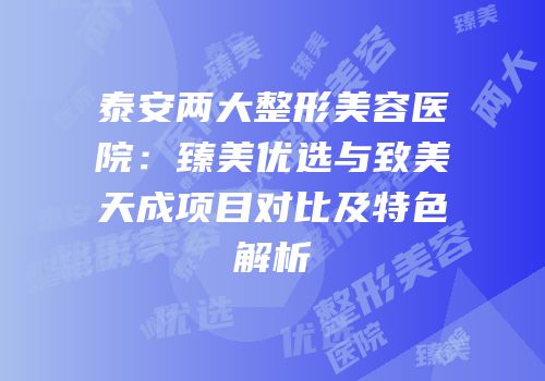 泰安两大整形美容医院：臻美优选与致美天成项目对比及特色解析