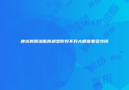 廊坊射频溶脂背部塑形好不好大概需要多少钱