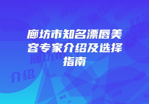 廊坊市知名漂唇美容专家介绍及选择指南