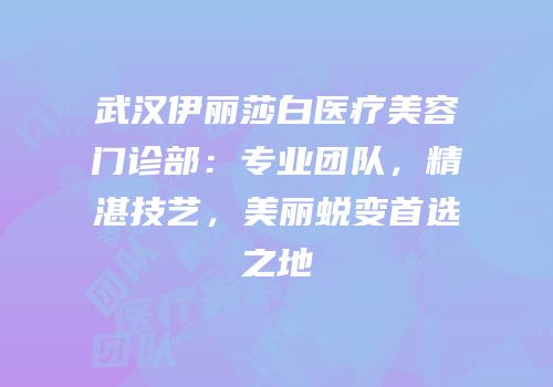 武汉伊丽莎白医疗美容门诊部：专业团队，精湛技艺，美丽蜕变首选之地