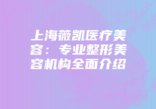 上海薇凯医疗美容：专业整形美容机构全面介绍