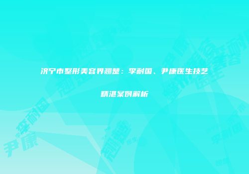 济宁市整形美容界翘楚：李耐国、尹康医生技艺精湛案例解析