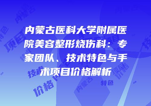 内蒙古医科大学附属医院美容整形烧伤科：专家团队、技术特色与手术项目价格解析