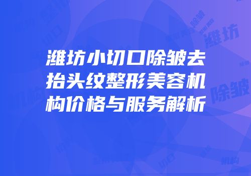 潍坊小切口除皱去抬头纹整形美容机构价格与服务解析