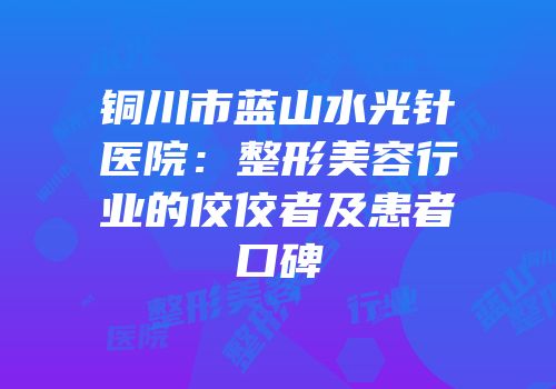 铜川市蓝山水光针医院：整形美容行业的佼佼者及患者口碑