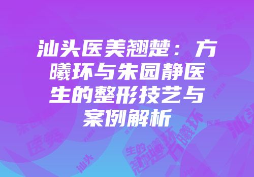 汕头医美翘楚：方曦环与朱园静医生的整形技艺与案例解析