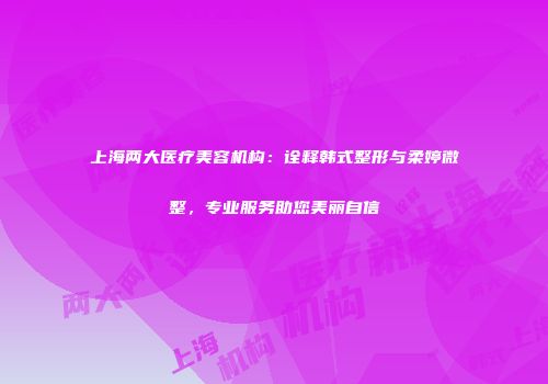 上海两大医疗美容机构：诠释韩式整形与柔婷微整，专业服务助您美丽自信