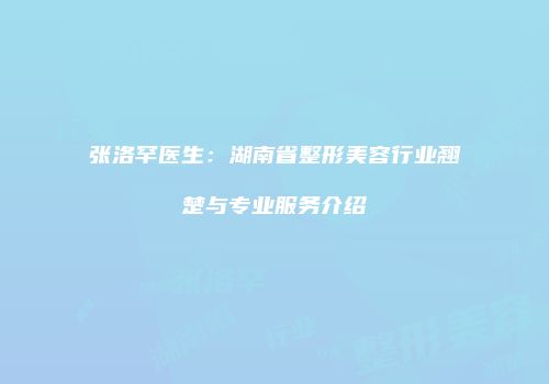 张洛罕医生：湖南省整形美容行业翘楚与专业服务介绍