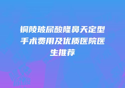 铜陵玻尿酸隆鼻天定型手术费用及优质医院医生推荐