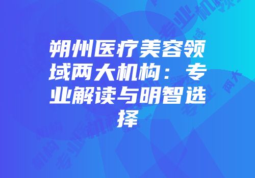 朔州医疗美容领域两大机构：专业解读与明智选择