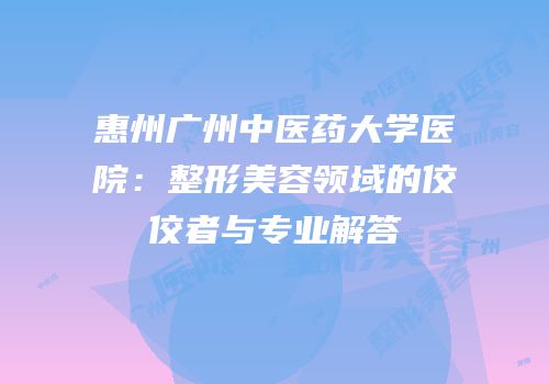 惠州广州中医药大学医院：整形美容领域的佼佼者与专业解答