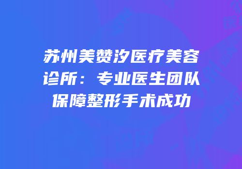苏州美赞汐医疗美容诊所：专业医生团队保障整形手术成功