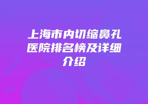 上海市内切缩鼻孔医院排名榜及详细介绍