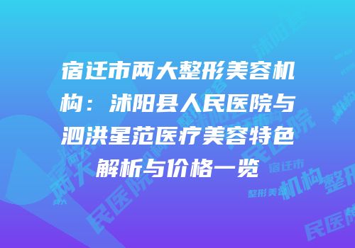 宿迁市两大整形美容机构：沭阳县人民医院与泗洪星范医疗美容特色解析与价格一览
