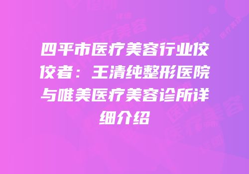 四平市医疗美容行业佼佼者：王清纯整形医院与唯美医疗美容诊所详细介绍